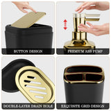 XLHOMO Bathroom Accessories Set - 25PC Bathroom Set with Shower Curtain and Rugs, Black Bathroom Set, Bathroom Accessory Set with Press-on Lid Trash Can, Soap Dispenser and Qtip Holders