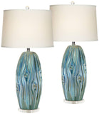 Possini Euro Design Eneya 31" Tall Large Modern End Table Lamps Set of 2 Blue-Green Ceramic Off-White Shade Living Room Bedroom Bedside Nightstand House Office Home Reading (Colors May Vary)