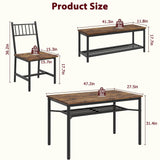 Garvee Dining Table Set for 4 with Bench and Chairs, 4-Piece Kitchen Table Set with Storage