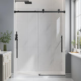 EASYWORC Frameless Glass Shower Door, 55-60" W x 76" H Sliding Frameless Shower Door, 1/4''(6mm) SGCC Tempered Glass, Explosion-Proof Film Nano Coating, Stainless Steel Hardware, Matte Black