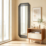 DAOYIJIAJU Full Length Mirror with Geometric Metal Frame, 67"x26" Art Deco Wall Mirror, Large Rectangle Accent Mirrors for Entryway Hallway Living Room Cloakroom, Horizontal or Vertical Hanging