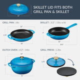 Best Choice Products Non-Stick Pot & Pan Cookware Set, Cast Iron, 2Qt Skillet W/Lid, 10" Grill Or Griddle Pan W/Press - Blue