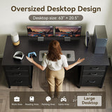 63 inch Office Desk with 6 Fabric Drawers & File Cabinets, Work from Home Computer Desk with Hidden Storage Stand