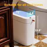 3.5 Gallon Slim Smart Small Plastic Trash Bin, Narrow Motion Sensor Trash Can for Bedroom, Office White