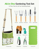 All-in-One Garden Tool Set, 11-Piece Heavy Duty Gardening Tools with Ergonomic Canvas Shoulder Crossbody Bag