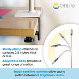 OttLite LED Desk Lamp with Sturdy Clamp - Extra Wide Lighting, Dimmable with 5 Brightness Settings & Energy Efficient Natural Daylight LEDs for Home Office, Computer Desk, Dorms & Workbench