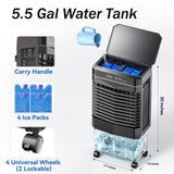Auertech 5.5 Gal Swamp Cooler, 1800 CFM Evaporative Air Cooler with 3 Speeds, 12H Timer, 120°Oscillation, Windowless Room Cooling Fan with 4 Ice Packs, Portable Air Cooler for Indoor, Garage, Bedroom