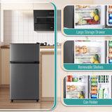 WANAI 3.5 Cu.Ft Mini Fridge with Freezer, Compact Refrigerator for Office, Dorm, Apartment, 7-Level Adjustable Thermostat, 2 Removable Shelves and Bakset, Small Fridge in Dark Gray