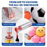Compact Handheld Vacuum Sealer for Food with Vacuum Food Storage Bags, Mason Jars, Wine Preservers, Inflatable Sports Balls. Includes 20 Bags and 4 Lids