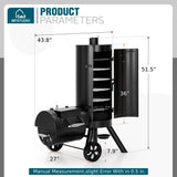 MFSTUDIO Vertical Offset Smoker Charcoal Grill,Extra Large BBQ Barrel Grills and Drum Smoker Combo with hanging racks and 5 removable grates