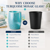 Escenzy Turquoise Bathroom Trash Can, Handmade Mosaic Glass 1.3 Gal / 5L | Decorative Waste Basket for Bathroom, Bedroom, Office | Luxury Coastal Bathroom Decor | Boho Home Decor Gift