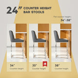 Ollega 24" Grey Counter Height Bar Stools Set of 6, Button Tufted Back