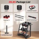 FDS1 Adjustable dumbbell set, 35lbs Free Weights set with upgraded nut, 5 in 1 Weight Set Used as Kettlebells, Barbell, Push up Stand, Fitness Exercise for Home Gym Suitable Men/Women