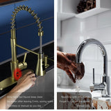 DAYONE Brushed Gold Touchless Kitchen Sink Faucets with Soap Dispenser, Pull Down Smart Hands-Free Spring Faucet for Kitchen Sink Motion Sensor Touch Faucet High Arc