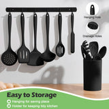 Silicone Cooking Utensil Set, Homikit 15pcs Kitchen Utensils with Holder for Nonstick Cookware, Heat Resistant Nontoxic-Black