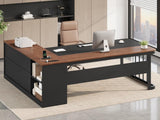 Executive Desk, Large Office Desk with Drawers & Storage Shelves, Modern L Shaped Computer Desk Corner Desk