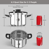 TIBORANG 6.3 QT Stainless Steel Pressure Cooker, [Multi-Cooker for Gas & Induction Stove] [Saves 70% Cooking Time] [One-Hand Operation], Family Size for 2-3 People, Olla de Presion
