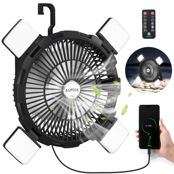 AGPTEK Camping Fan - 8000mAh Rechargeable Outdoor Battery Tent Fans for Camping Hanging with LED Light Lantern & Hook, Portable for Picnics, BBQ, Fishing, Travel, Camping Essentials Accessories AGPTEK