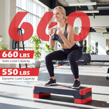 Goplus 3-in-1 Aerobic Step Platform, 600 LBS Adjustable Exercise Stepper with 4-Level Risers, Balance Trainers, Resistance Band, Non-Slip Workout Stepper for Home Gym, Cardio, Strength Training (Red)