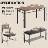 Dining Table Set for 4, Kitchen Table with Upholstered Bench and 2 Chairs, Kitchen Table and Chairs Set for Small Space