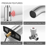 Automatic Touchless Bathroom Sink Faucet Motion Sensor Commercial Kitchen Hands Free Faucet with Hole Cover Plate,AC/DC Powered, Public Sink Faucet,Chrome (Chrome High)