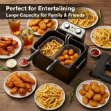 4.9 Liters/20 Cups 1800W Large Electric Deep Fryer with 3 Frying Baskets, Adjustable Temperature,View Window Lid,Countertop Stainless Steel Body Deep Fryer Pot, Fry Fish for Home Use