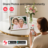 Frameo 10.1" Digital Picture Frame, Smart WiFi Digital Photo Frame with 1280x800 HD IPS Touch Screen 32GB Storage Auto-Rotate Wall Mounted, Share Photos/Videos Remotely(Brown&White)