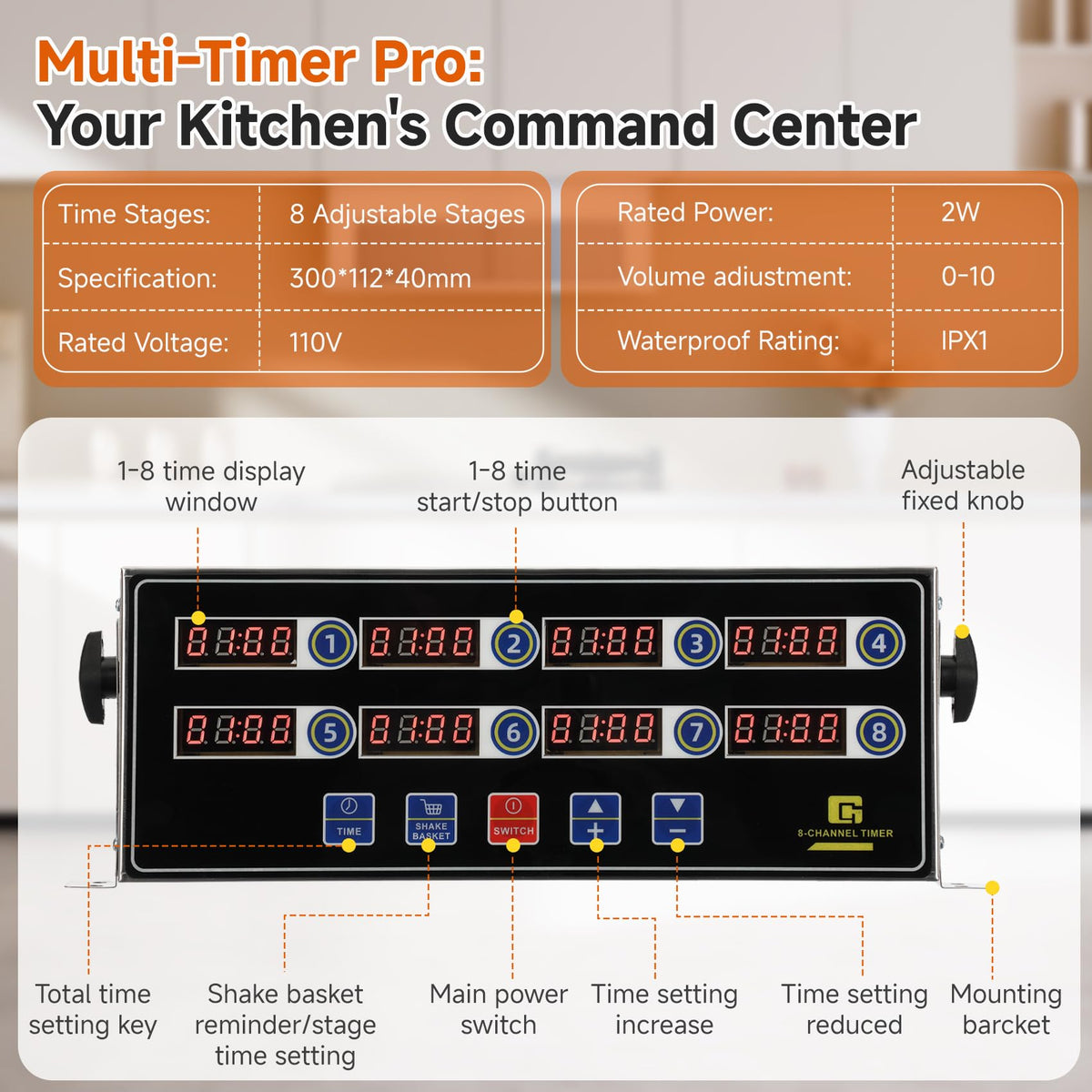 8 Channel Kitchen Timer Commercial Kitchen Timers for Cooking, 8 Channel Timer for Commercial ...