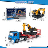 Fistone RC Semi-Trailer Truck & Friction Powered Excavator Toy Set, 1:24 Scale with Sound and Lights, 6 CH Remote Control Flatbed Truck and Inertia-Powered Excavator Toys for Kids Boys, Blue