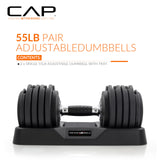 CAP ADJUSTABELL® 55 lb Pair of Adjustable Dumbbells with Contoured Full Rotation Handle, Honeycomb Chrome and Black Handle