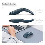 Bluetooth Wireless Arc Travel Mouse, Bluetooth 5.0/4.0 & 2.4G Tri-Mode, Rotating Foldable Ergonomic Mice, Type-C Rechargeable Multi-Device for Microsoft Laptop, PC, MacBook, Chromebook, Lenovo - Blue