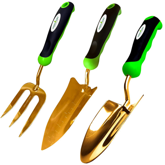 Titanium Garden Tool Set 3pc Hand Trowel Transplanter Cultivator – Heavy Duty - Rust Resistant - Ergonomic Handle