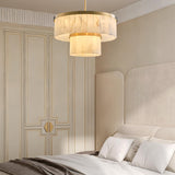 CEENWE Alabaster Chandelier 2-Tier D24 Brass Round Chandeliers, Modern Dining Room Chandelier Marble Pendant Light for Living Room, Bedroom, Foyer, Kitchen, Entryway Gold(Include Bulbs)
