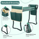 Garden Kneeler and Seat, Foldable Gardening Bench Stool with 2 Tool Bag Pouch 8" Width EVA Foam Pad, Sturdy Steel Frame