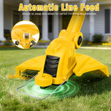 21V Electric Weed Wacker, 12" Auto-Feed Grass Cutter with 2.0Ah Batteries & Fast Charger, 2-in-1 Cordless String Trimmer & Lawn Edger Includes 10 Lines for Garden and Yard Maintenance, Yellow