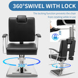 Barber Reclining Chair with Headrest - Heavy Duty Hydraulic Pump Height Adjustable,360°Swivel ,Max Load Weight 440 Lbs,Beauty Salon Spa,Barbershop,Hairdresser Cutting,Styling Stylist,Braiding (Black)