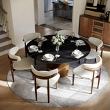 POVISON Round Dining Table Set, 59" Sintered Stone Dining Table with 6 Dining Chairs Set, Matte Black with Bronze Sintered Stone Tabletop with Bronze Carbon Steel Pedestal