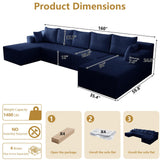 160" Cloud Sectional Boneless Couch U Shaped with Double Chaise