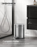 Bathroom Trash Can, 1.6 Gallon (6 L) Small Toilet Garbage Bin with Lid, Soft-Close, Stainless Steel