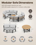 Oasbira Luxury Patio Furniture Set for 5 People, 4-Piece Curved Patio Conversation Sets with Woven Rope & Modular Coffee Table, Half Moon Outdoor Furnitrue Set for Deck, Garden, Gray