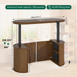 Xyulmeo Mid Century Modern Electric Standing Desk with Storage, 55 x 22 Inch Small Sit Stand Up Desk, Wood Adjustable Height Computer Executive Desk for Home Office, Laptop, Walnut