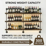 Woskar 3-Tier Wall Mounted Wine Rack, Industrial Pipe Bar Shelf for Wine Bottle Storage, Industrial Pipe Shelves Shelf Shelving (47.2" W x 47.2" H)