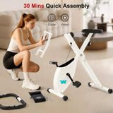 BARWING Folding Exercise Bike Stationary Bikes for Home，3 in 1Exercise Bikes for Seniors, Indoor Workout Bike Cycling Bike with 16-Level Adjustable Resistance,330LB Capacity(White)