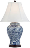 Barnes and Ivy Shonna Traditional Asian Chinese Ginger Jar 3-Way Table Lamps with Table Top Dimmer 27" Tall Blue Porcelain White Shade for Living Room Bedroom House Bedside Nightstand Home Office