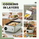 15.8QT Electric Food Steamer, 3 Tier Food Steamer for Cooking, 1200W Stainless Steel Steamer, Large Capacity Hot Pot, 9 Time Settings, for Home, Restaurant, Party (Green)