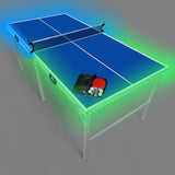 PartyLife Blue 6 ft x 3 ft Ping Pong Table Tennis Table w/LED Lights & Game Kit | Mid-Size Portable Folding Indoor Outdoor Ping Pong Table Tennis Table | Kids & Adults | Game Room | Not Full Size