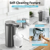 Automatic Foaming Soap Dispenser,Touchless Foam Soap Dispenser,12oz Rechargeabled Wall Mounted Smart for Bathroom and Kitchen Dish Soap,Easy for Toddlers（Brushed Silver）