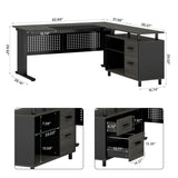 63 Inch Executive Desk with File Cabinet, L Shaped Office Desk with Drawers and Storage Shelves