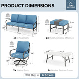 MFSTUDIO 6 Piece Metal Patio Furniture Set with Denim Blue Cushion