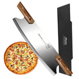 Aihomo 13” Sharp Pizza Cutter Rocker, 420J1 Japanese Stainless Steel Blade Slicer, Double Pakkawood Handle Pizza Knife Rocker with Protective Cover, Dishwasher Safe